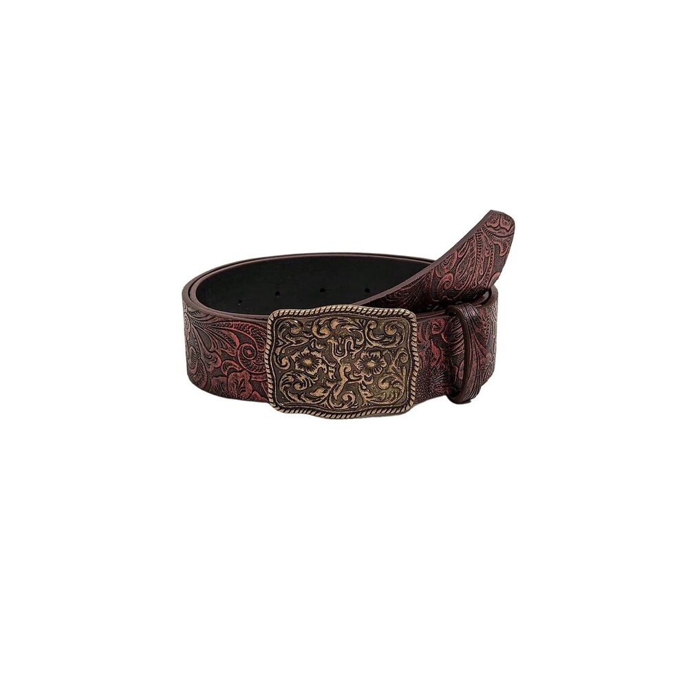 6548 Women's Boho Turquoise Buckle Belt Floral Embossed Concho Vintage